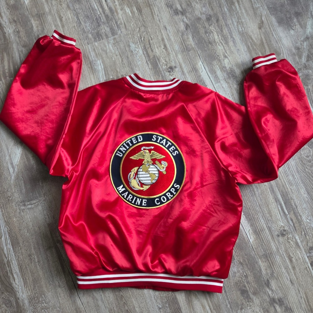 Hartwell USMC Bomber Jacket Mens‎ XL Red Satin Vintage Marine Corps Made in USA